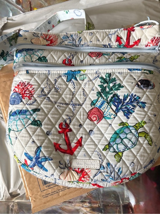 Vera Bradley Handbags - Vera Bradley Quilted Crossbody Bag in Cream with Blue, Green, Red Accents